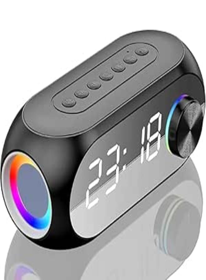 SouqKado Bluetooth Speaker Digital Alarm Clock with Radio, Smart Alarm Clock for Adults with Dual Alarm, Digital Alarm Clock with LED Mirror Display for Hands-Free Calling (Small)